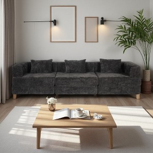 Chenille Fabric Convertible Boneless Modular Floor Sofa Bed with Space-Saving Design - 1 of 4