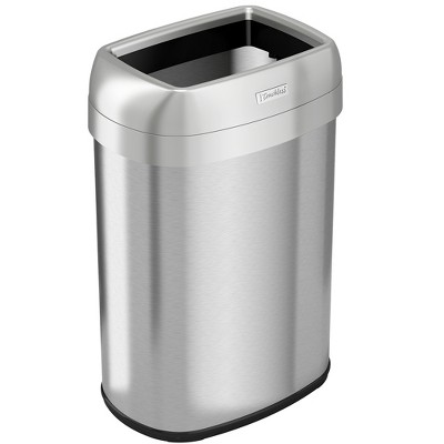 iTouchless Open Top Trash Can with Dual AbsorbX Odor Filters 13 Gallon Elliptical Silver Stainless Steel