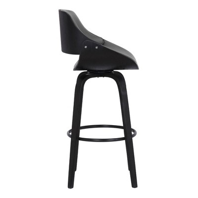 Sleek Modern 41.5" Swivel Barstool in Gray Faux Leather and Black Wood