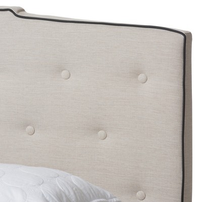 Light Beige Upholstered Full Bed with Tufted Headboard and Drawers