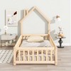 CAVINAS House-Shaped Headboard Floor Bed with Fence for Children, Twin Size Bed Frame, Wood Platform Bed with  Latched Door - 2 of 4