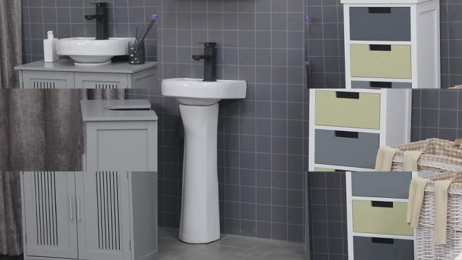 kleankin Modern Under Sink Cabinet with 2 Doors, Pedestal Under Sink Bathroom Cupboard with Adjustable Shelves, 2 of 10, play video