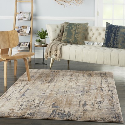 Beige Grey Abstract Synthetic 5' x 7' Reversible Rug
