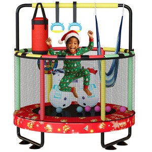 Hooseng 55" 7-in-1 Round Trampoline for Kids with Safety Enclosure Net, Indoor & Outdoor Toddler Trampoline with Adjustable Gymnastics Bar & Toys - 1 of 4