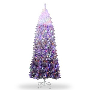 Prelit Christmas Tree with Lights, Snow Flocked Artificial Skinny Pencil Tree, Foldable Base, Xmas Decor - 1 of 4