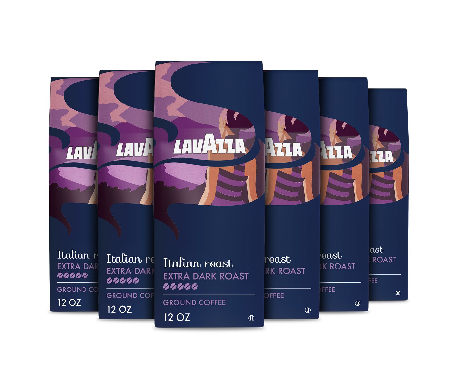 Lavazza Italian Roast Ground Coffee, Extra Dark Roast, 100% Arabica, 12 oz Bag (Pack of 6)