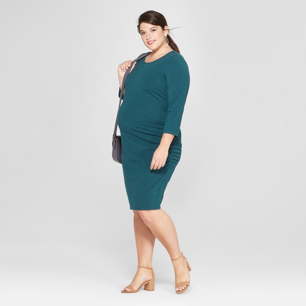 Maternity Plus Size 3/4 Sleeve Shirred T-Shirt Dress - Isabel Maternity by Ingrid & Isabel Dark Green Heather 1X, Women's, Size: 1XL was $26.98 now $8.09 (70.0% off)