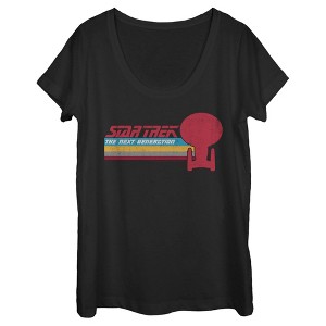Women's Star Trek: The Next Generation USS Enterprise Vertical Retro Rainbow Logo Scoop Neck - 1 of 4