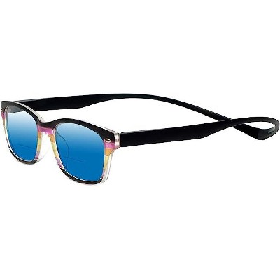 Magz Greenwich Magnetic Front Connecting Polarized Sun OR Bi-Focal Sunglasses in Rainbow Stripe Multi-Color Black