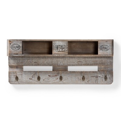 Rustic Whitewashed Oak Wall Mounted Coat Rack with Shelves
