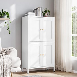 Mlezan 43" Metal Pantry Cabinet: White , 4 Doors, 2 Adjustable Shelves. Tall Storage for Kitchen, Living Room, or Dining Room, Home - 1 of 4