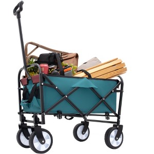 Collapsible Foldable Wagon Cart Beach Wagon Heavy Duty Utility Cart  For For Camping With 3Pcs Plastic Liner Bag - 1 of 4