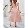 BLUEMING Womens Casual Maxi Dresses Puff Sleeve V Neck Flowy Vacation High Waist Boho Pleated Dresses - 2 of 4