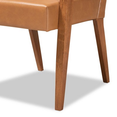 Andrea Mid-Century Tan Faux Leather and Walnut Accent Chair