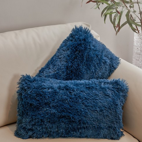 Cheer Collection Shaggy Long Hair Throw Pillows - Super Soft and Plush Faux  Fur Accent Pillows - 20 x 20 inches - Set of 2 