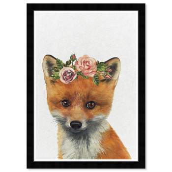 15" x 21" Cute Baby Fox Animals Framed Art Print - Wynwood Studio