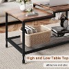 2-Tier Industrial Coffee Table with End Table, Stacking Side Tables, Mesh Shelf Rectangle Storage Cocktail Table Metal Frame Nesting Table - 4 of 4