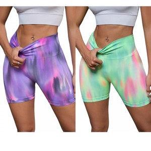 INSPIRE CHIC 2 Pcs Women's High Waist Tie Dye Tummy Control Workout Running Biker Thigh Slimmers - 1 of 4