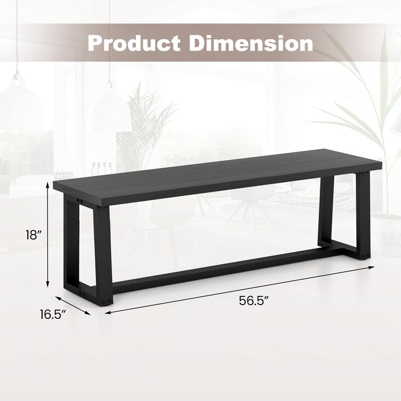 Costway 56.5"L Large Wood Dining Bench with Metal Frame Adjustable Footpads for Kitchen Black/Coffee, 3 of 10