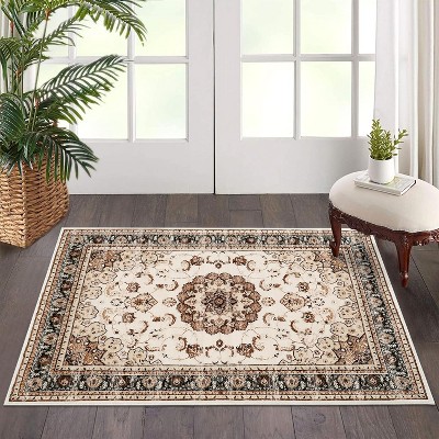 Oriental Medallion Rug - Kid and pet friendly washable vintage floral carpet with non-slip backing