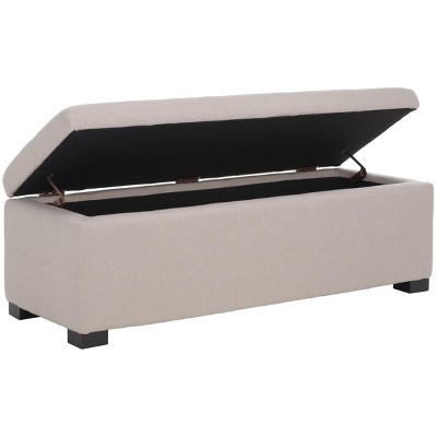 Large Beige Linen Tufted Storage Bench with Black Birch Wood