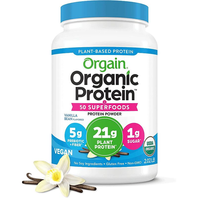 Orgain Organic Protein + Superfoods Vegan Plant Based Powder - Vanilla Bean - 32.3oz, 1 of 9