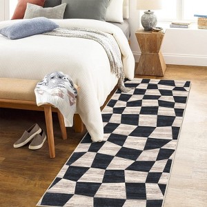 Washable Area Rugs Living Room Rug Modern Geometric Checkered Rug Soft Foldable Area Rug for Bedroom - 1 of 4