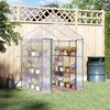 Outsunny 56" x 56" x 77" Walk-in Greenhouse Kit, Portable Green House with 3 Tier Shleves, Roll-Up Door, PE Cover for Backyard Garden, Clear - 2 of 4