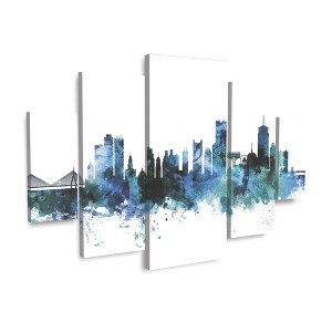 Trademark Fine Art-Michael Tompsett 'Boston Massachusetts Blue Teal Skyline' Canvas Art - 1 of 3