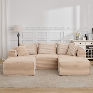 141" Modular Cloud Sectional Sofa with Ottoman - No Assembly Compression Packaged, Ultra Soft Memory Foam, Convertible Couch for Living Room - 1 of 4