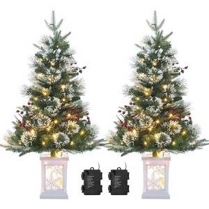 3FT Flocked Small Christmas Tree , Artificial Small Christmas Trees with Light, Multiple Pattern Bases, Outdoor Indoor for Winter Holiday Décor - 1 of 4