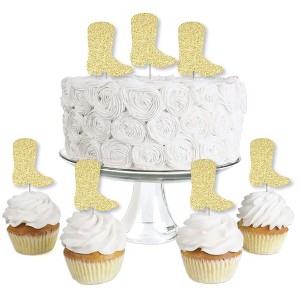 Big Dot of Happiness Gold Glitter Cowboy Boot - No-Mess Real Gold Glitter Dessert Cupcake Toppers - Western Party Clear Treat Picks - Set of 24 - 1 of 4