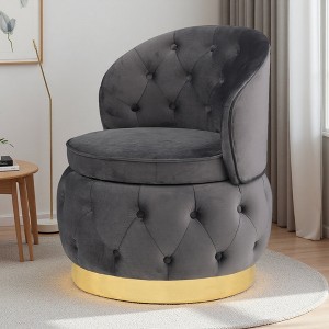 360-degree Swivel Barrel Accent Chair with Storage, Velvet Round Club Chair - 1 of 4