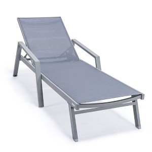 LeisureMod Marlin Patio Sling Chaise Lounge Chair With Arms in Grey Aluminum, Black - 1 of 4