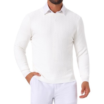 INSPIRE CHIC Men's Slim Fit Crew Neck Long Sleeve Soft Twist Textured Cable Knit Pullover Sweater