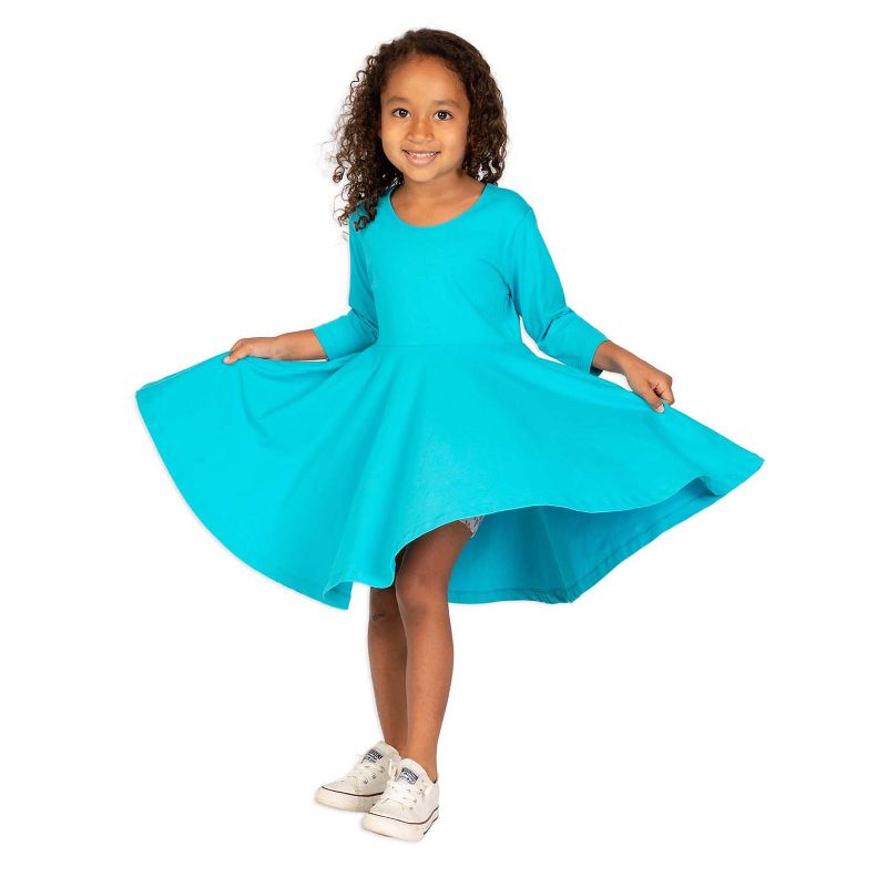 Mightly Toddler Fair Trade Organic Cotton Solid 3/4 Sleeve Twirl Dress, 3 of 5