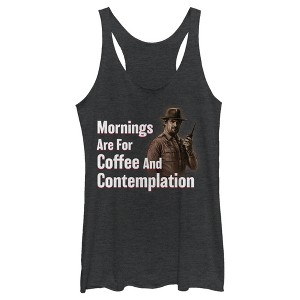 Women's Stranger Things Hopper Coffee and Contemplation Racerback Tank Top - 1 of 3