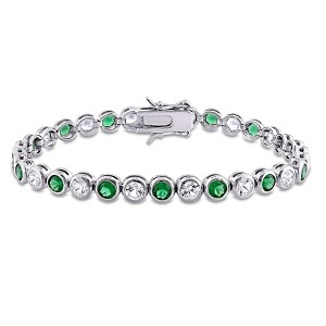 EVERLY JEWELRY | Sterling Silver 9.5 Ct Tgw Green Cubic Zirconia & Created White Sapphire Bracelet, 7 inch - 1 of 4