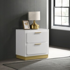 PAGED Nightstand Modern Side Table with 2 Storage Drawers and Gold Handles, Bedside Cabinet for Bedroom, Living Room - 1 of 4