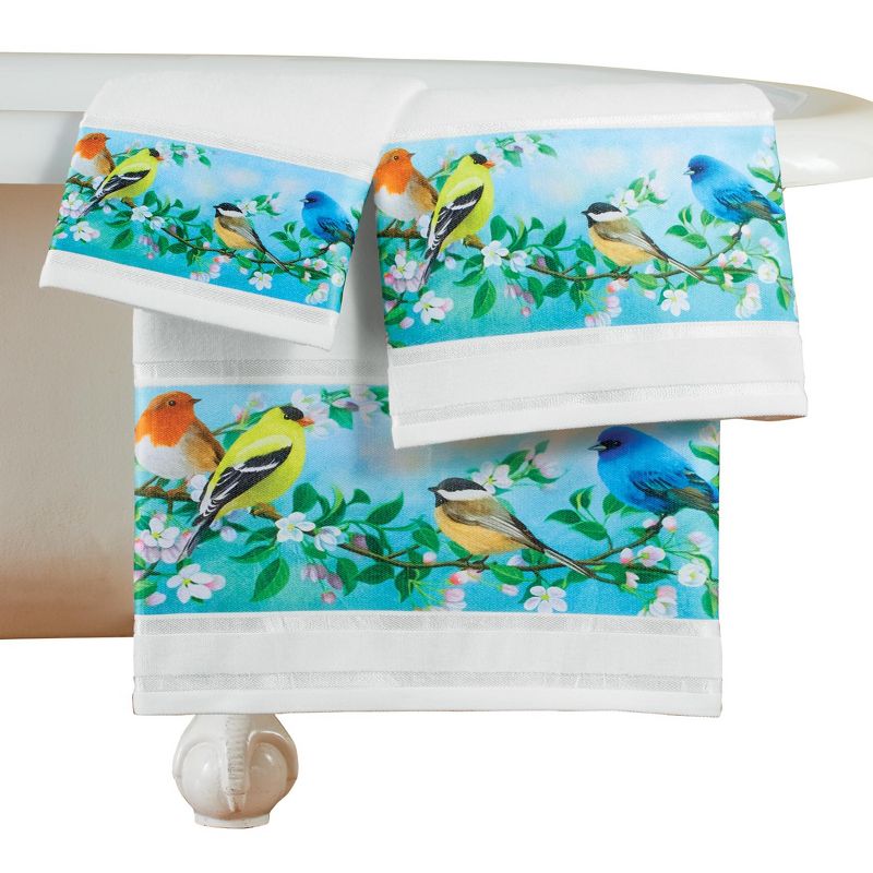 Collections Etc Sky Blue Birds on Branch 3-Piece Bathroom Towel Set, 1 of 4