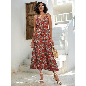 Dresses for Women Vintage Floral Print Closed Waist Mid Length Sundress - 1 of 4