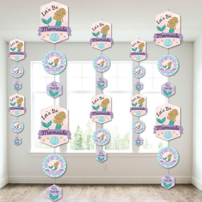 Big Dot of Happiness Let's Be Mermaids - Baby Shower or Birthday Party DIY Dangler Backdrop - Hanging Vertical Decorations - 30 Pieces