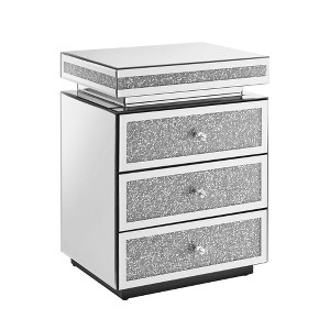 Gulches Mirrored Nightstand with 3 Drawers, Silver Crystal Inlay, Modern Bedside Table, Glass End Table for Bedroom 13.8''W x 17.7''L x 23.6''H - 1 of 4