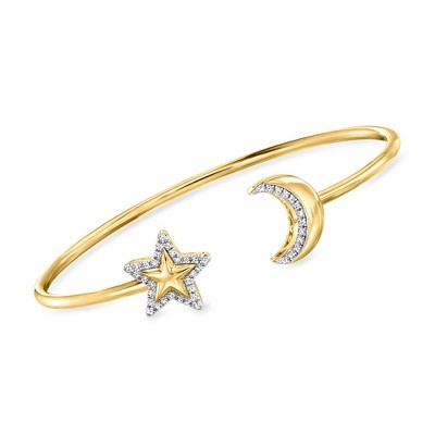 Ross-Simons 0.15 ct. t.w. Diamond Star and Moon Cuff Bracelet in 18kt Gold Over Sterling Size 7