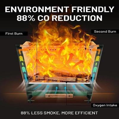 25 inch Smokeless Fire Pit, w/Pull-Out Ash Pan, Portable Outdoor Firepits, Carry Handle for Backyard Patio Camping, Stainless Steel, Green