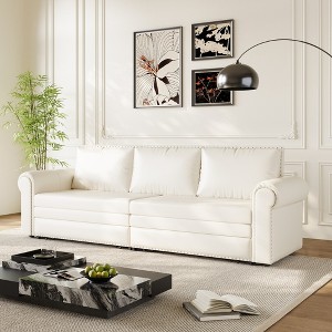 Whisen 93.7" Chesterfield Sleeper Sofa Bed, 3-in-1 King  Pull-Out Sofa Bed, Faux Leather Couch with Nailhead Trim & Rolled Arm - 1 of 4