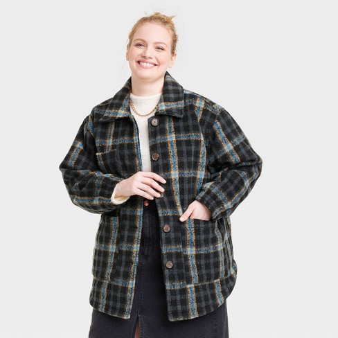 Women's Oversized Quilted Shacket - Universal Thread™ Black Plaid Xxl :  Target