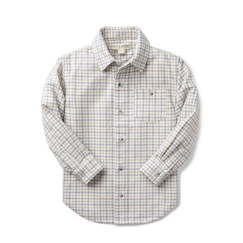 Hope & Henry Boys' Brushed Button Down Shirt (White & Yellow Small  Windowpane Check, 3-6 Months)