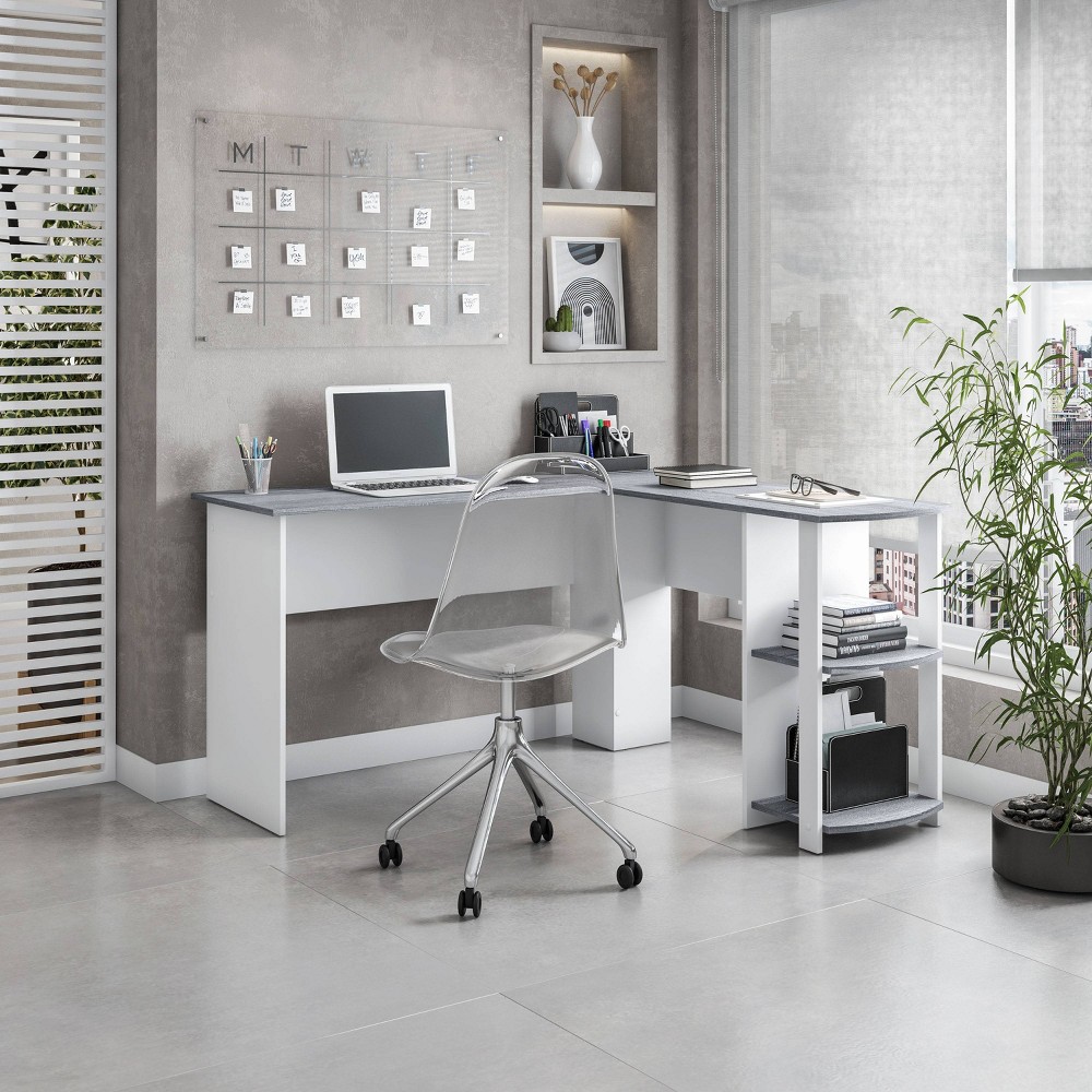 Photos - Office Desk Modern L Shaped Desk with Side Shelves Gray - Techni Mobili