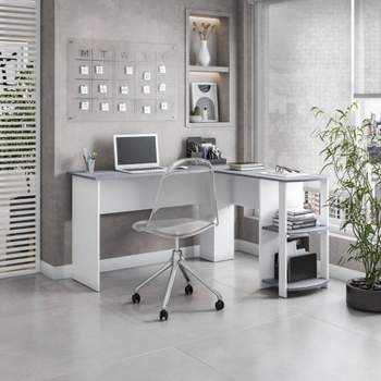 Modern L Shaped Desk with Side Shelves Gray - Techni Mobili